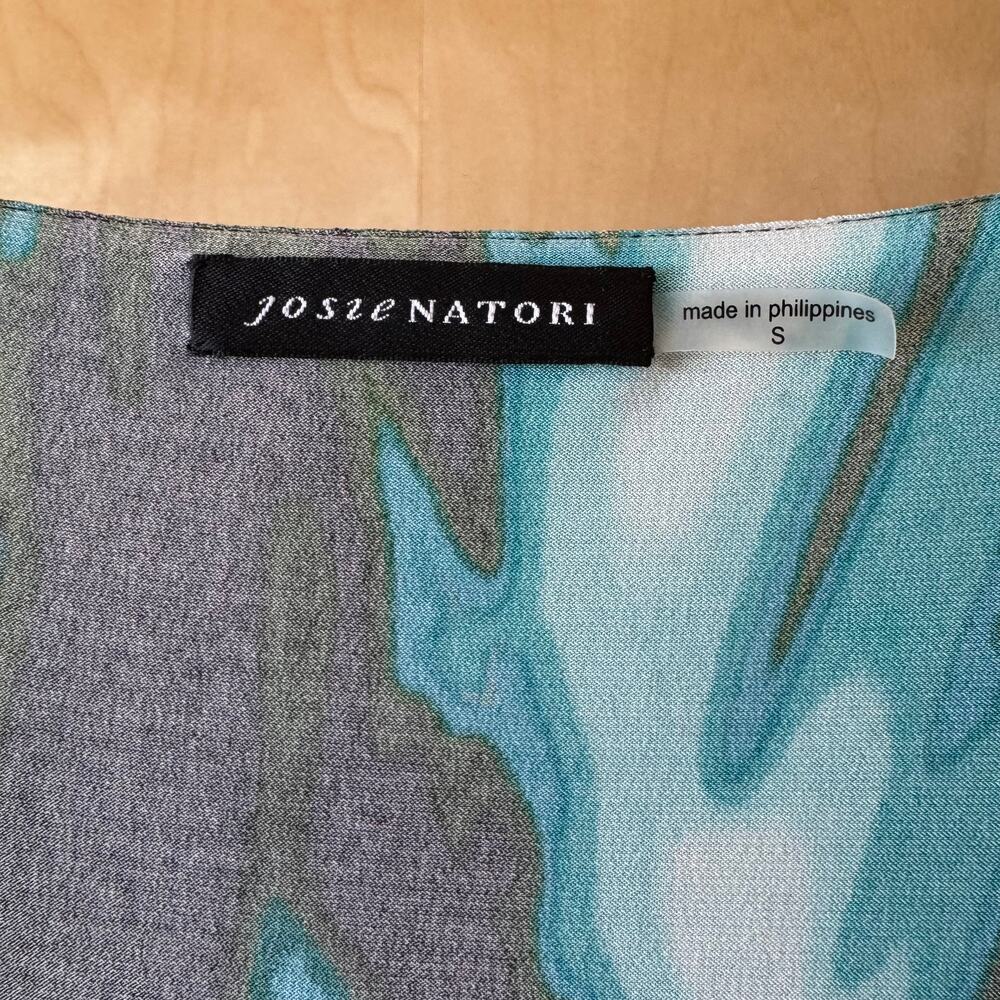 Josie Natori Cowl Neck Jersey Dress Blue Black Abstract Print Size S Statement - Picture 2 of 3